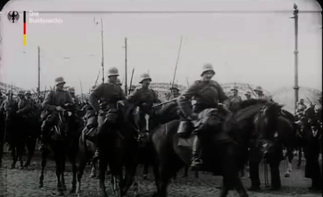 Excerpt from the film, showing German cavalry riding off in Riga in 1917